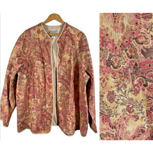 Maggie Barnes Catherines Blazer Jacket Brocade Pink Paisley Romantic Cottage 2X